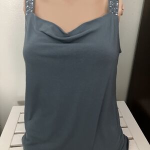 New York & Company Blue Camisole with Embellished Straps